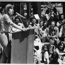 Jane Fonda addressing a crowd