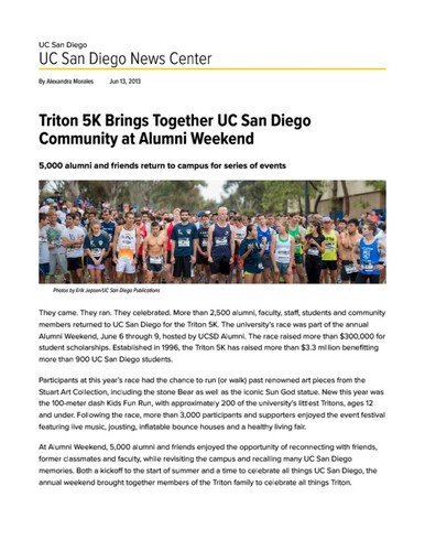 Triton 5K Brings Together UC San Diego Community at Alumni Weekend