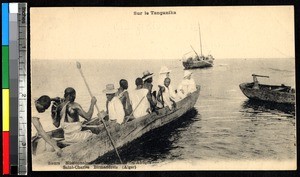 Men in a boat on Lake Tanganyika, Africa, ca.1920-1940