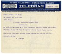 Telegram from William Randolph Hearst to Julia Morgan, March 15, 1922