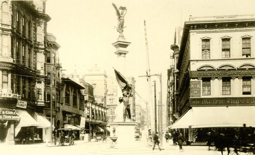 [Native Sons Statue on Mason street facing North of Market street]