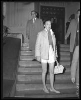 Actress Marquerite Chapman after release from jail in Los Angeles, Calif., 1958