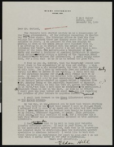 Eldon C. Hill, letter, 1939-11-10, to Hamlin Garland