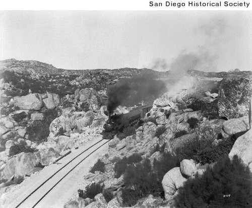 A San Diego-Arizona Eastern Railroad train in the backcountry