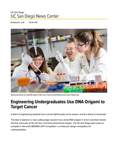 Engineering Undergraduates Use DNA Origami to Target Cancer