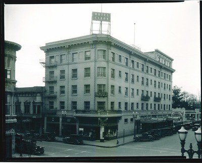 Stockton - Hotels: Hotel Clark, 114 S. Sutter Street at E. Market St., Clark's Pharmacy, Crown Realty Co