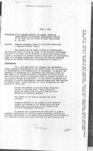 Memorandum of an agreement between the Federal Bureau of Investigation, the Military Intelligence Division of the Army, and the Office of Naval Intelligence of the Navy