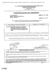 [Certificate of deposit from Banque Libano-Francaise SAL to L Atteshlis Bonded Stores Ltd regarding Sovereign Classic Gold cigarettes]