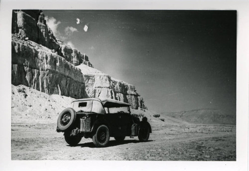 Jean Doresse's car at Jabal al-Ṭārif cliff