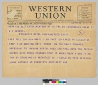 Telegram from Joseph Urban to William Randolph Hearst