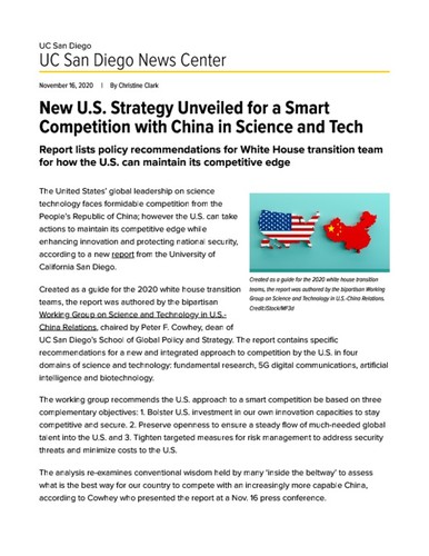 New U.S. Strategy Unveiled for a Smart Competition with China in Science and Tech