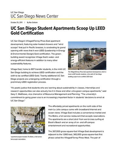 UC San Diego Student Apartments Scoop Up LEED Gold Certification