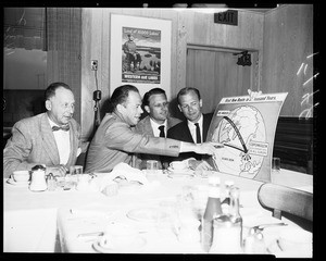 Kuchel confers with group at airport over plans for Scandinavian Airlines' use of International Airport, 1954