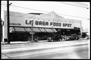 Exterior view of La Brea Food Spot from across the street, ca.1940