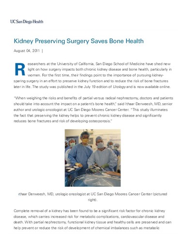 Kidney Preserving Surgery Saves Bone Health