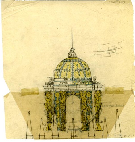 Plan from above [blue and yellow dome, Casa Grande Tower]