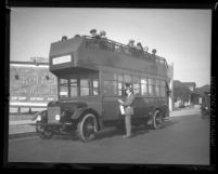 Los Angeles double-decker bus with passengers and driver, circa 1924