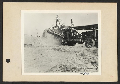 Poston, Ariz.--Sewer trench being dug by ditch digger at this War Relocation Authority center for evacuees of Japanese ancestry. Photographer: Clark, Fred Poston, Arizona