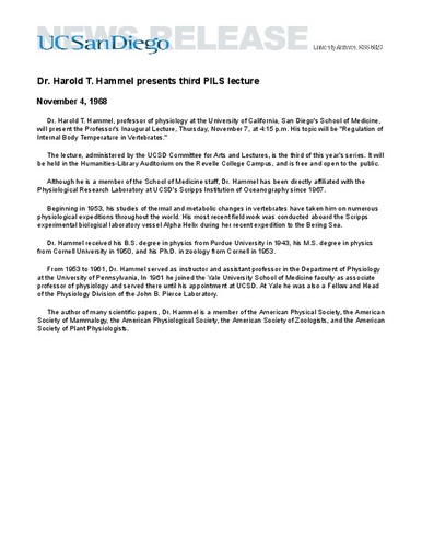 Dr. Harold T. Hammel presents third PILS lecture