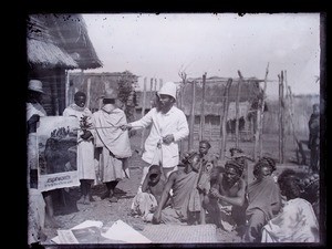 Open air meeting in the village, Bara, Madagascar, ca.1893