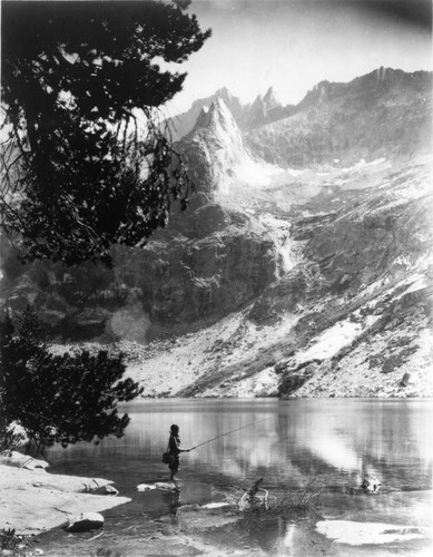Fishing, early scene at lake. Misc. Peaks - Eagle Scout Peak. [8x10 print]
