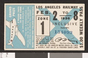 Los Angeles Railway weekly pass, 1936-02-02