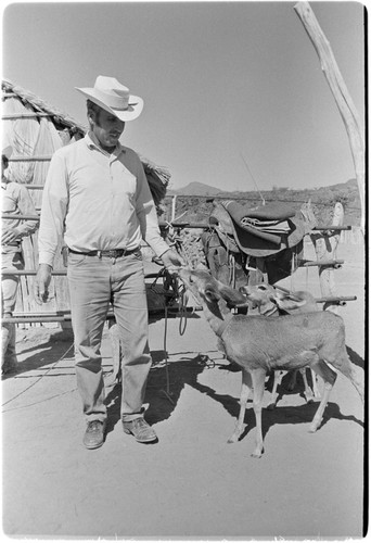 Geronimo Lopez Arce with domesticated deer at Rancho Carrizito