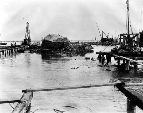 Dredgers at work at Dead Man's Island