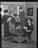 Mrs. C. G. Goodman and Mrs. Willa Prindle with Gertrude McWhinney and Robert Andrews rehearsing for entertaining the Orthopaedic Hospital for crippled children, San Marino, 1936