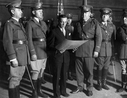 Buster Keaton during armory ceremony