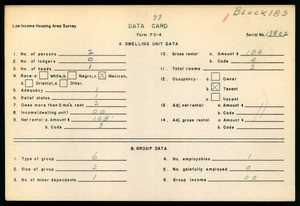WPA Low income housing area survey data card 73, serial 13802