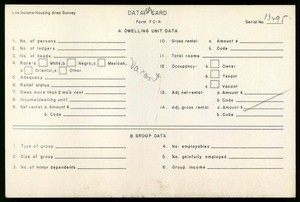 WPA Low income housing area survey data card 159, serial 13295, vacant
