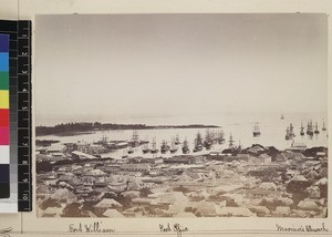 View of town and harbour, Mauritius, ca. 1870