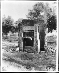 Olive press at the San Diego Mission, ca.1900