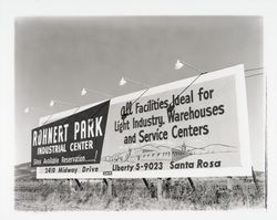 Sign advertising Rohnert Park Industrial Center, Rohnert Park, California, 1958