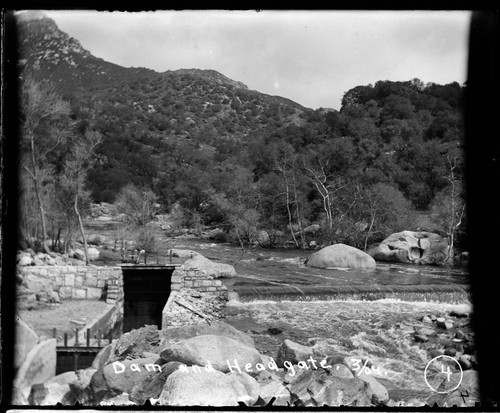 Dam and headgate at intake of Kaweah #2 hydro plant on the Kaweah River