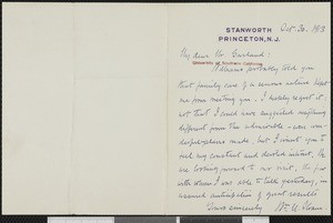 William Milligan Sloane, letter, 1913-10-30, to Hamlin Garland