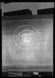 Blackboard, drawing of eye, department 11-hall records, Los Angeles, CA, 1931