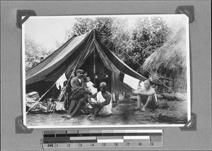 Missionary Bachmann in his camp in a Nyika village, Nyasa, Tanzania, ca. 1908-1916