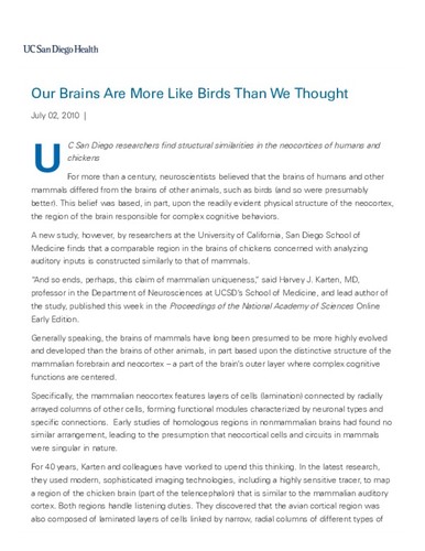 Our Brains Are More Like Birds Than We Thought