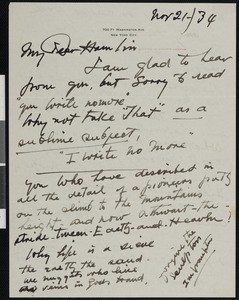 Hamlin Garland, letter, 1934-11-21, to George Grey Barnard