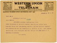 Telegram from William Randolph Hearst to Julia Morgan, January 12, 1926