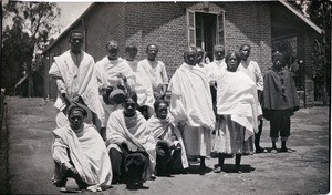 Leper nurses in front of the hospital for men in Manankavaly, Madagascar