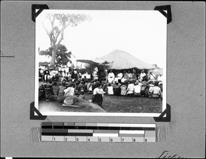 People gathering in front of a church, Nyasa, Tanzania, 1936