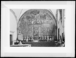 Sacristy with arched master painting in the Church of Santa Rosa, Queretaro, Mexico, ca.1905-1910