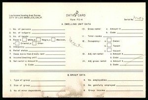 WPA Low income housing area survey data card 203, serial 34297, vacant
