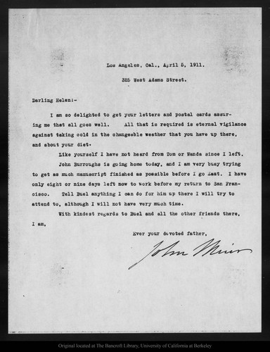 Letter from John Muir to Helen [Muir Funk], 1911 Apr 5