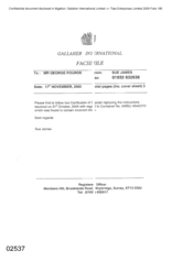 Gallaher International [ A memo from Sue James to George Pouros regarding Certificated of Deposit]