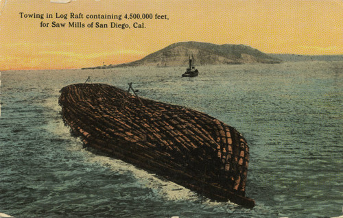 Towing in Log Raft Containing 4,500,000 feet for Saw Mills of San Diego, Cal