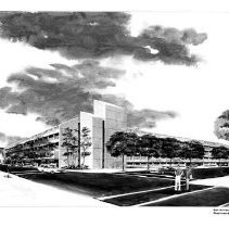Architectural rendition of Sacramento Community Center Parking Structure, by Dreyfuss & Blackford